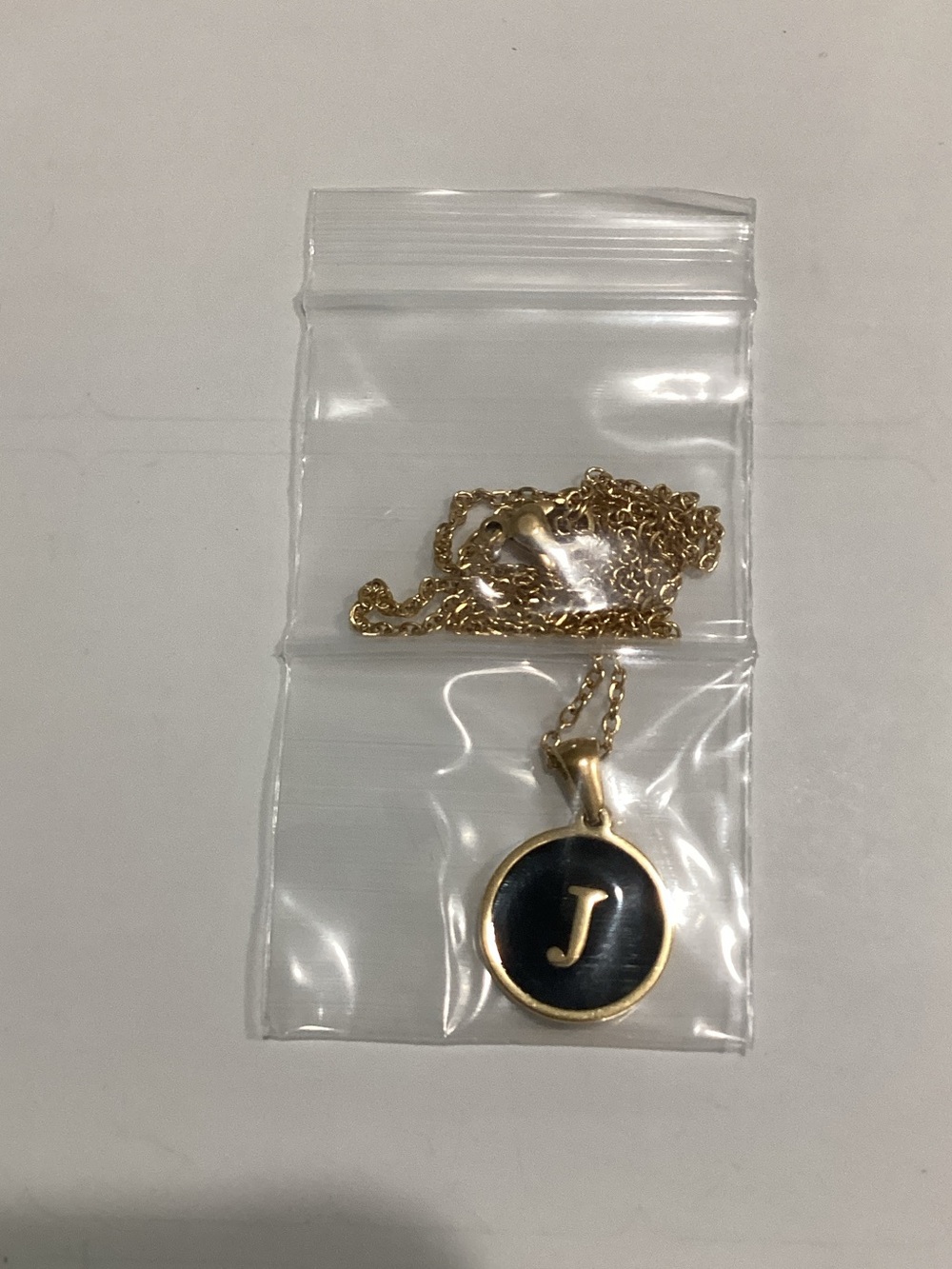 Gold Initial 'J' Pendant Necklace - Black Enamel Disc